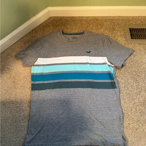 Hollister Men's Grey Striped T-Shirt